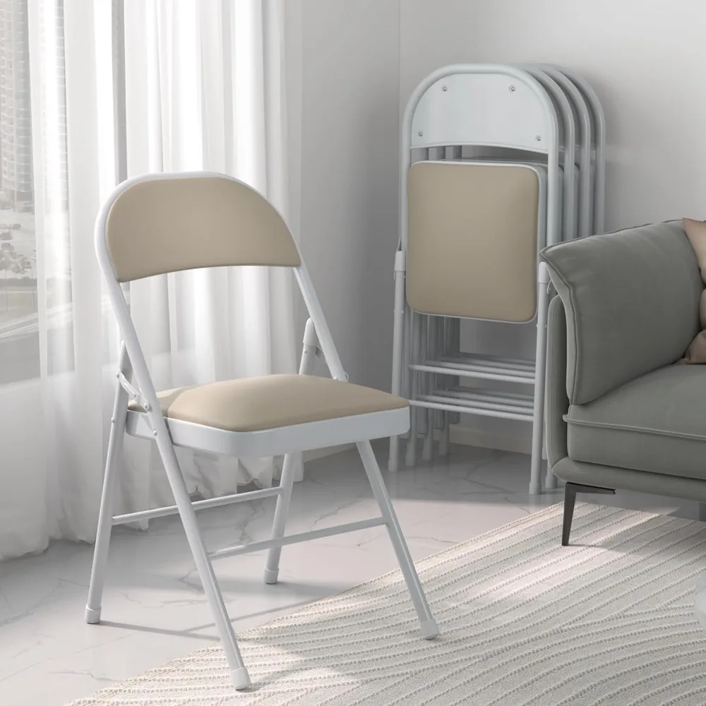 

Dining Chair, 4-piece Portable Folding Chair, Metal, with Ultra Soft PU Cushion, Suitable for Home Office, Beige, Square