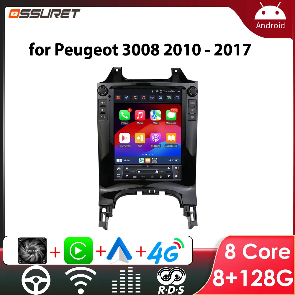 9,7-Zoll-Android-Autoradio für Peugeot 3008 5008 2010-2017 Auto-GPS Drahtloses Carplay Android Auto Multimedia Intelligenter Player WIFI