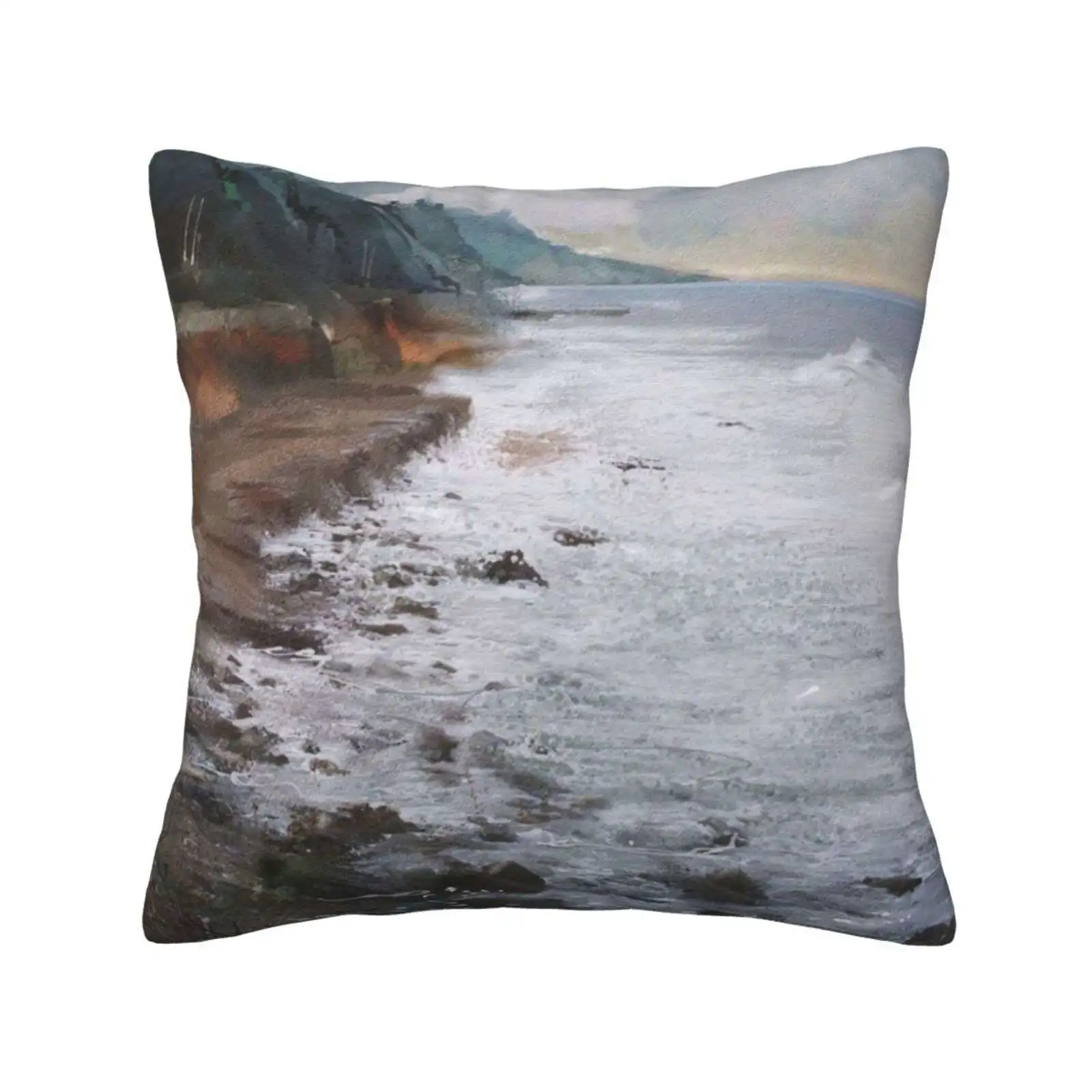 Rough Beach Bedroom Office Hug Pillowcase Volnoye Black Sea Coast Beach Shore Waves Surf Hills Rocks Brushwork Corel Painter