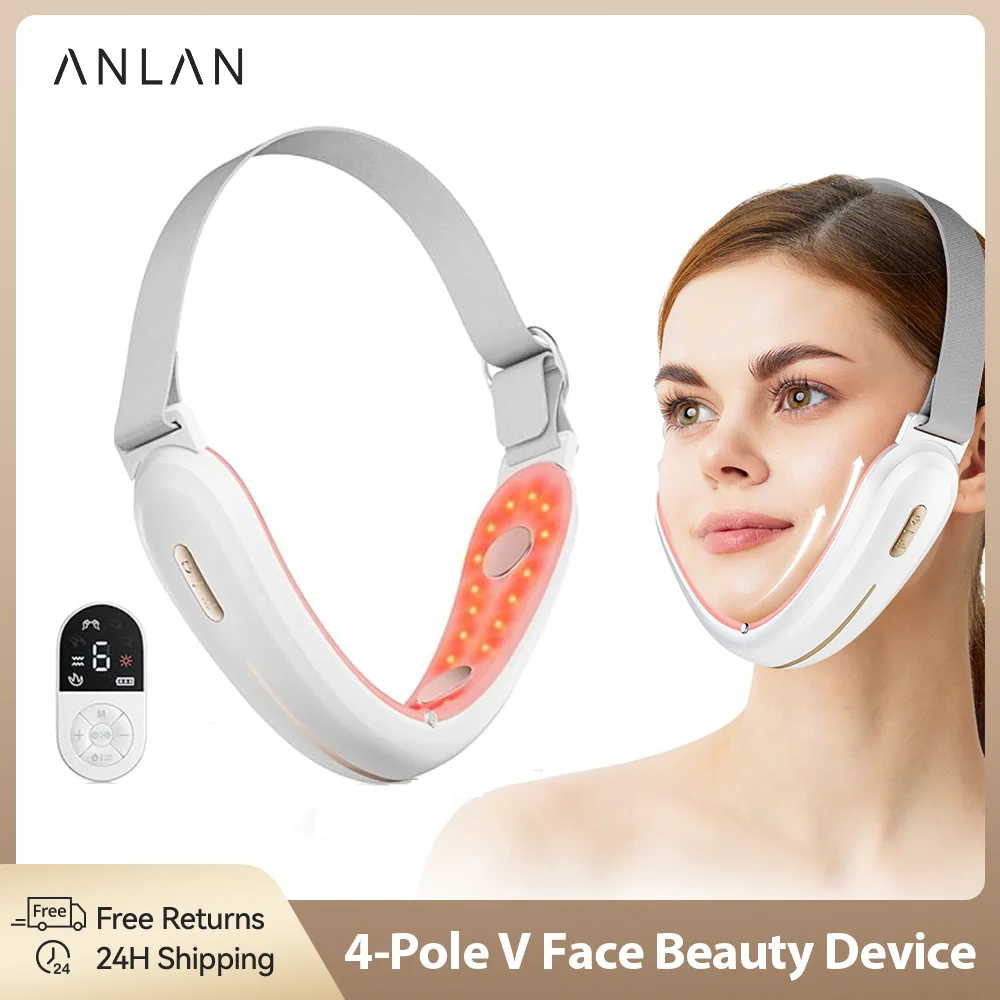 ANLAN V-Face Lifting Beauty Device 4-pole Double Chin Remove EMS Face Slimming Red/Blue Light Heat Massage Face Lifting Machine