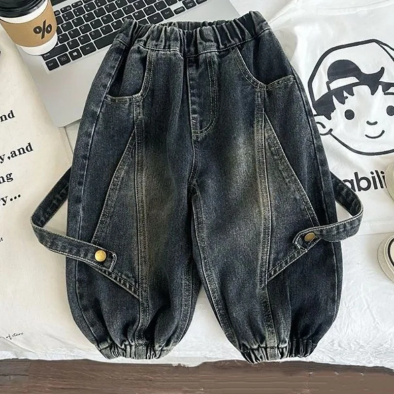 

2025 Spring and Autumn New Kids pants Fashion solid color Children's straight jeans Boys loose casual denim Trousers