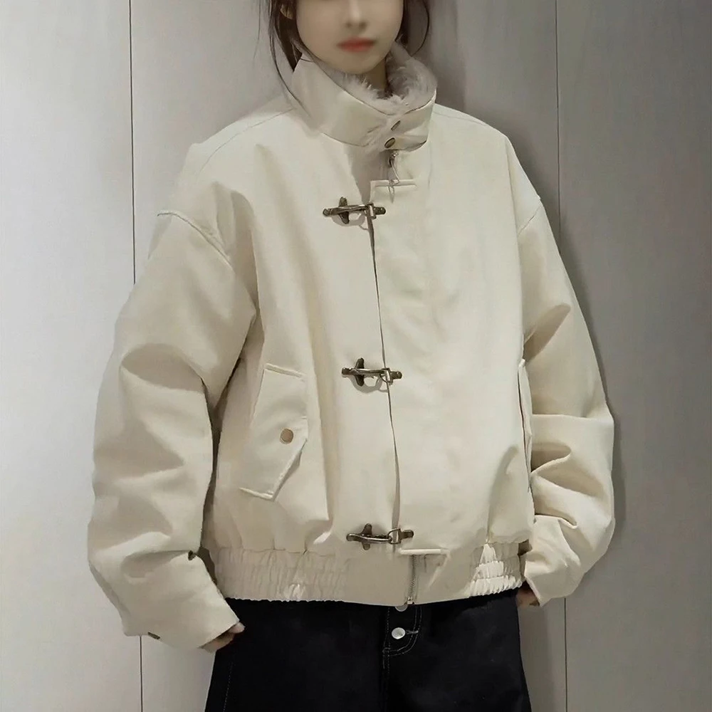 2026 Winter New Unisex Long-Sleeve Padded Jacket American Retro Fashion Trend High Street Casual Loose Simple Neutral Tops