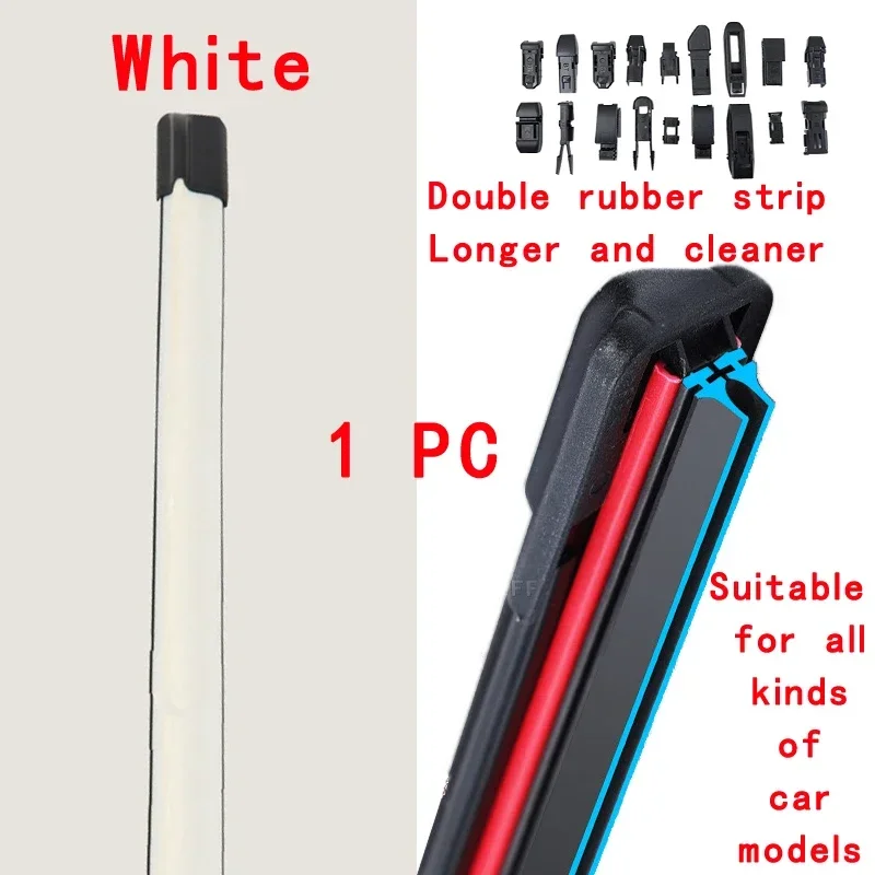 White Car Windshield Wiper Blades Universal Soft Double Layer Rubber Frameless Bracketless Wipers 14