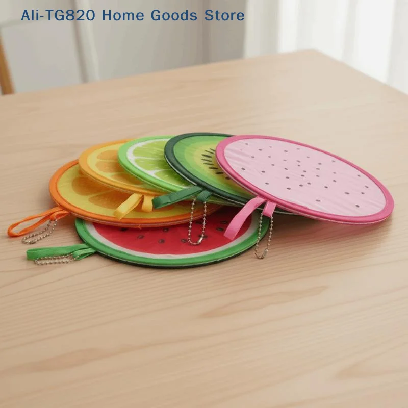 [TG820]Portable Round Foldable Hand Fans Cartoon Foldable Design Handheld Folding Fan Round Shape Fruit Style Cooling Fans
