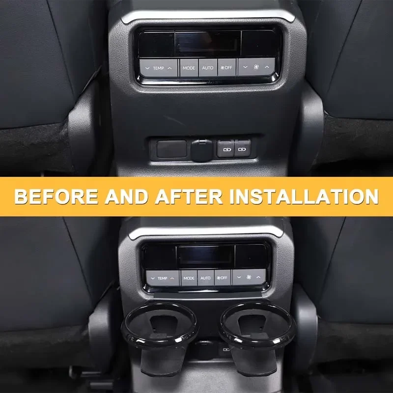 1 قطعة الكربون الصلب الأسود لتويوتا لاند كروزر برادو 250 LC250 2024 + صندوق ذراع السيارة الخلفي حامل أكواب الماء الملحقات الداخلية #4