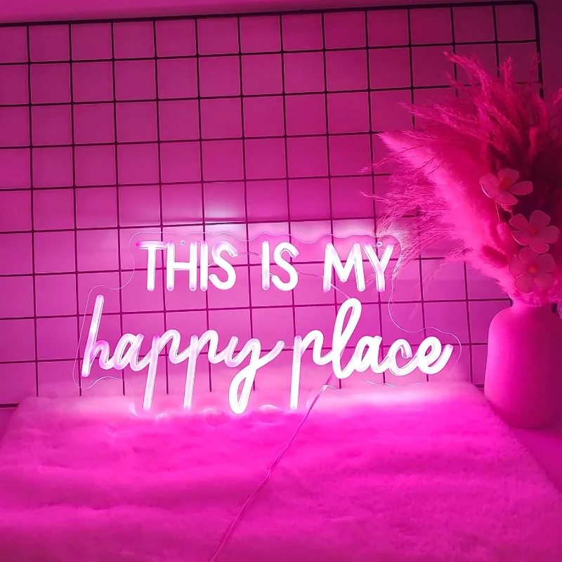 This Is My Happy Place Neon Signs for Bedroom Game Room Salon Decor,Dimmable USB Powered for Wedding Birthday Party Decor Gifts view 4
