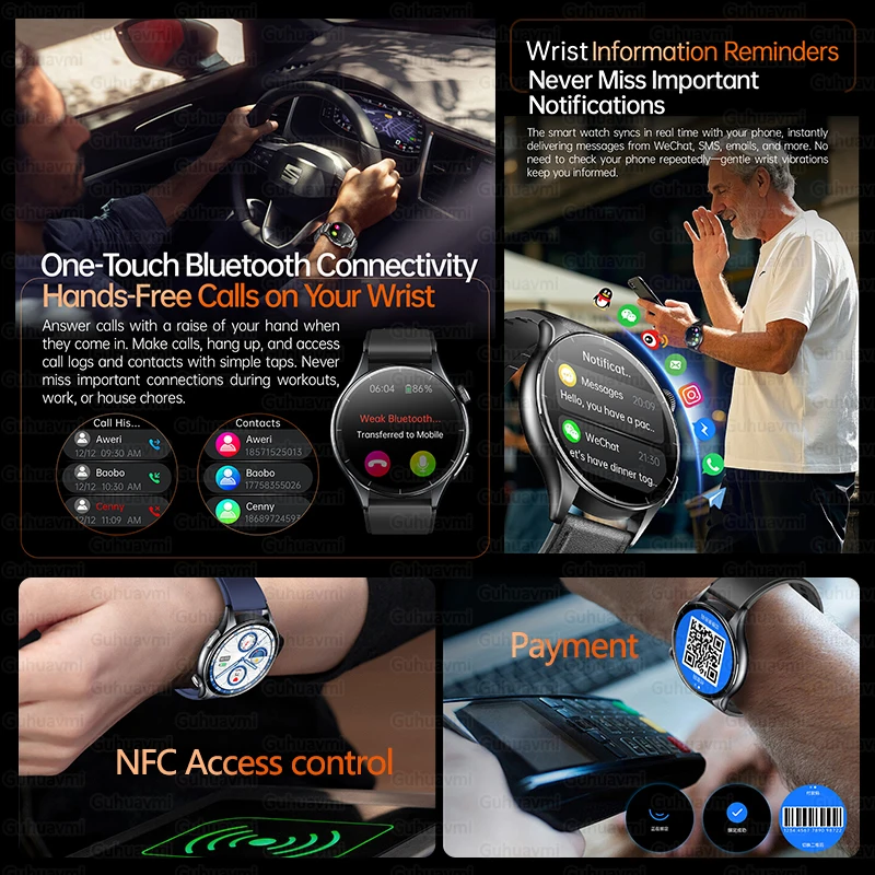 2025 New LED Flashlight NFC Bluetooth Call Smartwatch Men AMOLED HD Screen ECG+PPG+HRV Blood Lipids Uric Acid Health Smart Watch