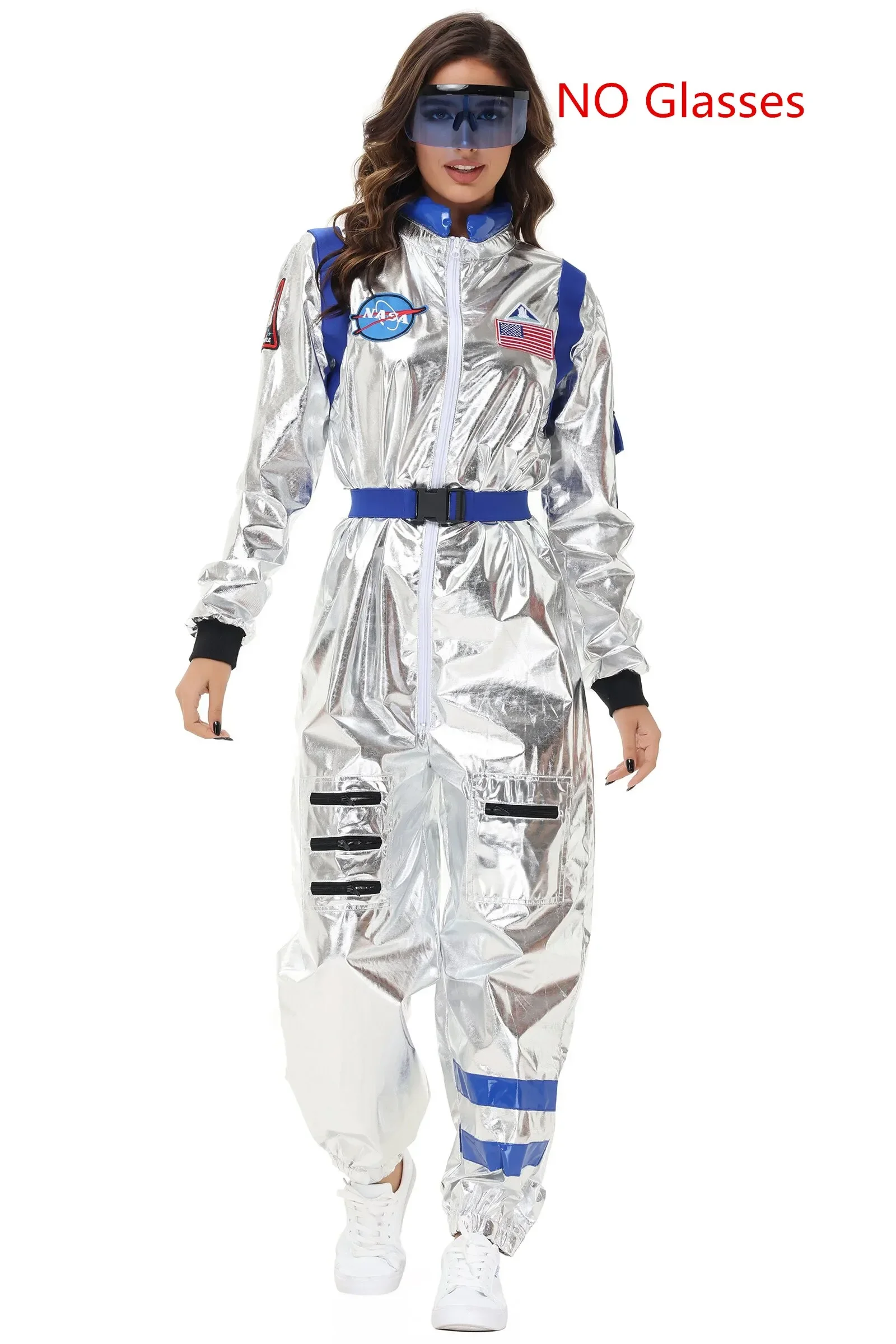 Volwassen zilveren astronaut kostuum mannen vrouwen ruimtevaarder pak ruimte jumpsuit halloween cosplay party dress up - afbeelding 1