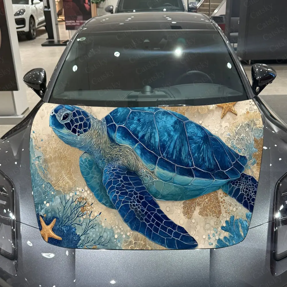 Charming Underwater Turtle Car Hood Stickers - Self-Adhesive, Waterproof and Durable Vinyl Wrap, Decorate And Protect Your Car -
