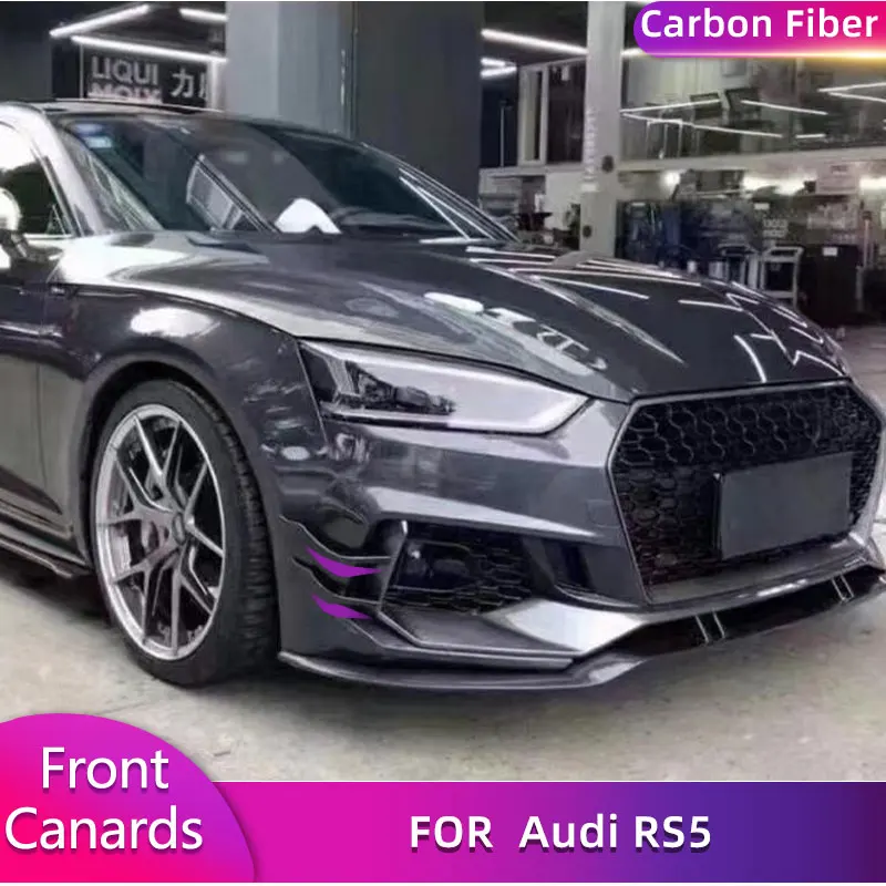 Carbon Fiber Car Front Bumper Side Canards Trims for Audi RS5 Coupe 2D Sportback 4D 2017-2020 Front Canards Fins Splitters