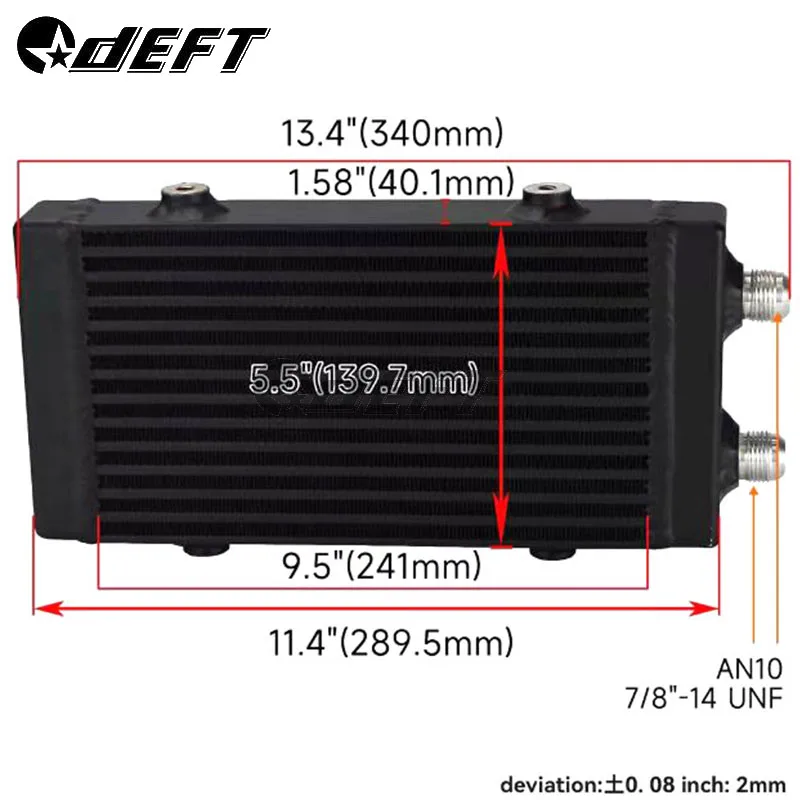 

Universal Small Oil Radiator Bar and Plate Single Cross Flow Oil Cooler Core AN10 Side Outlet （size:13.4"x5.5"x1.58"）