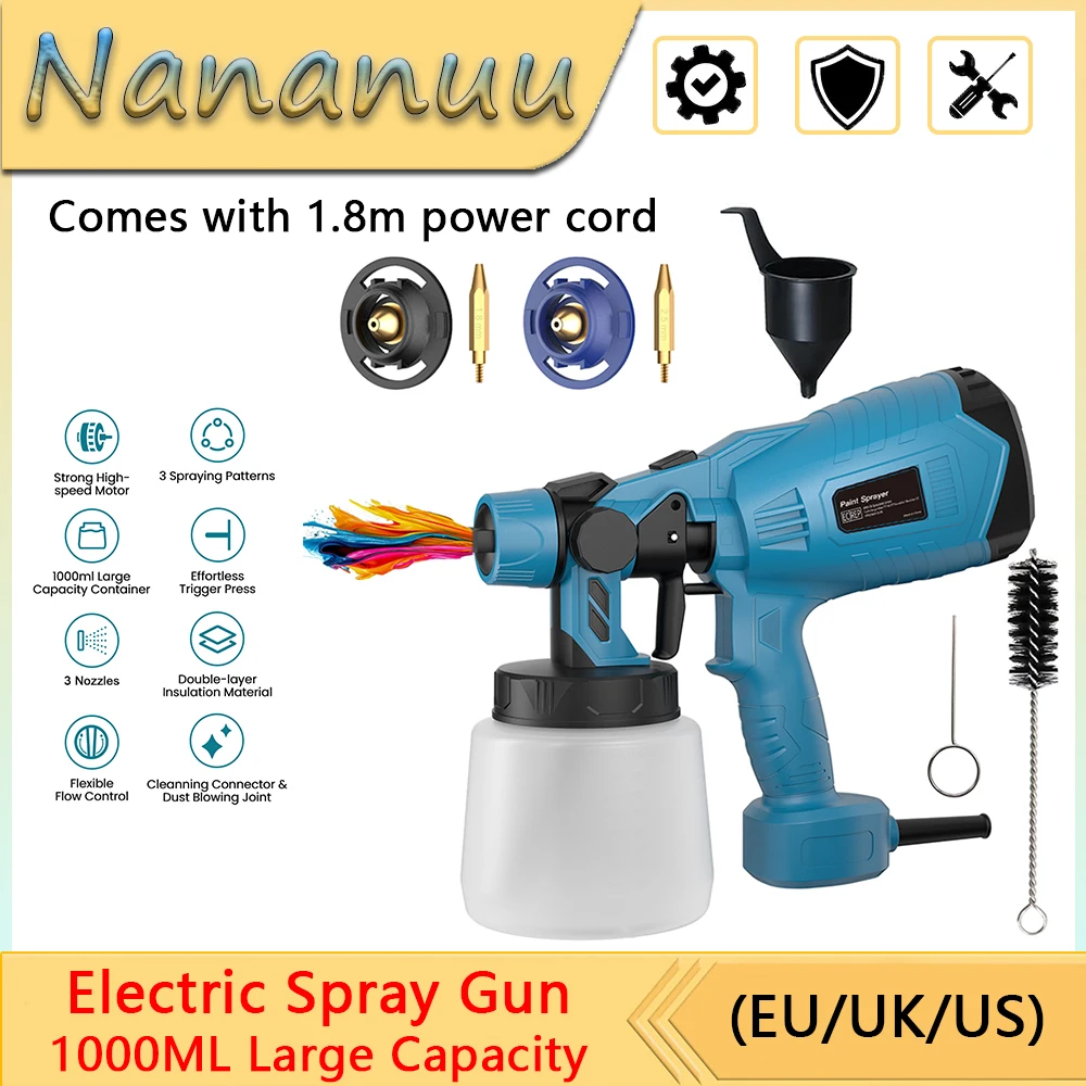 Nananuu 1000ML Large Capacity Corded Electric Paint Spray Can Comes With 1.8m Power Cord For Home DIY Auto Furniture
