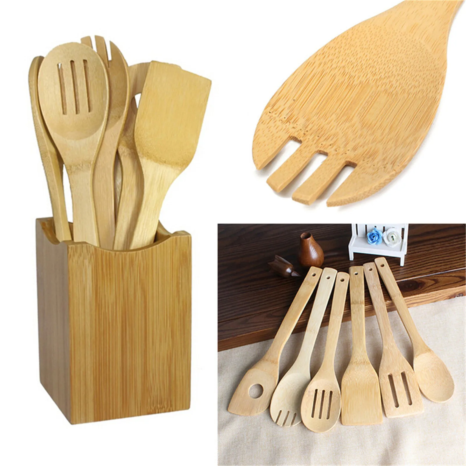 

6pcs Kitchen Utensils Set Non-Stick Cookware For Kitchen Wooden Handle Soup Spoon Spatula Rice Spoon Shovel Kitchen Sets