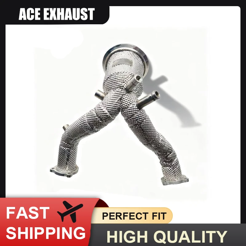 

High Flow Catless/Catted Downpipe for Audi S4 S5 B9.5 EA839 3.0T 2019- Exhaust Header with Heat Shield SUS304 Exhaust Pipe