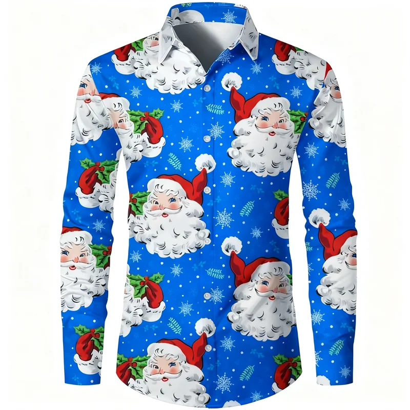 New classic shirt long sleeved high-end men's shirt fashionable daily street Christmas personal style 3D printed shirt