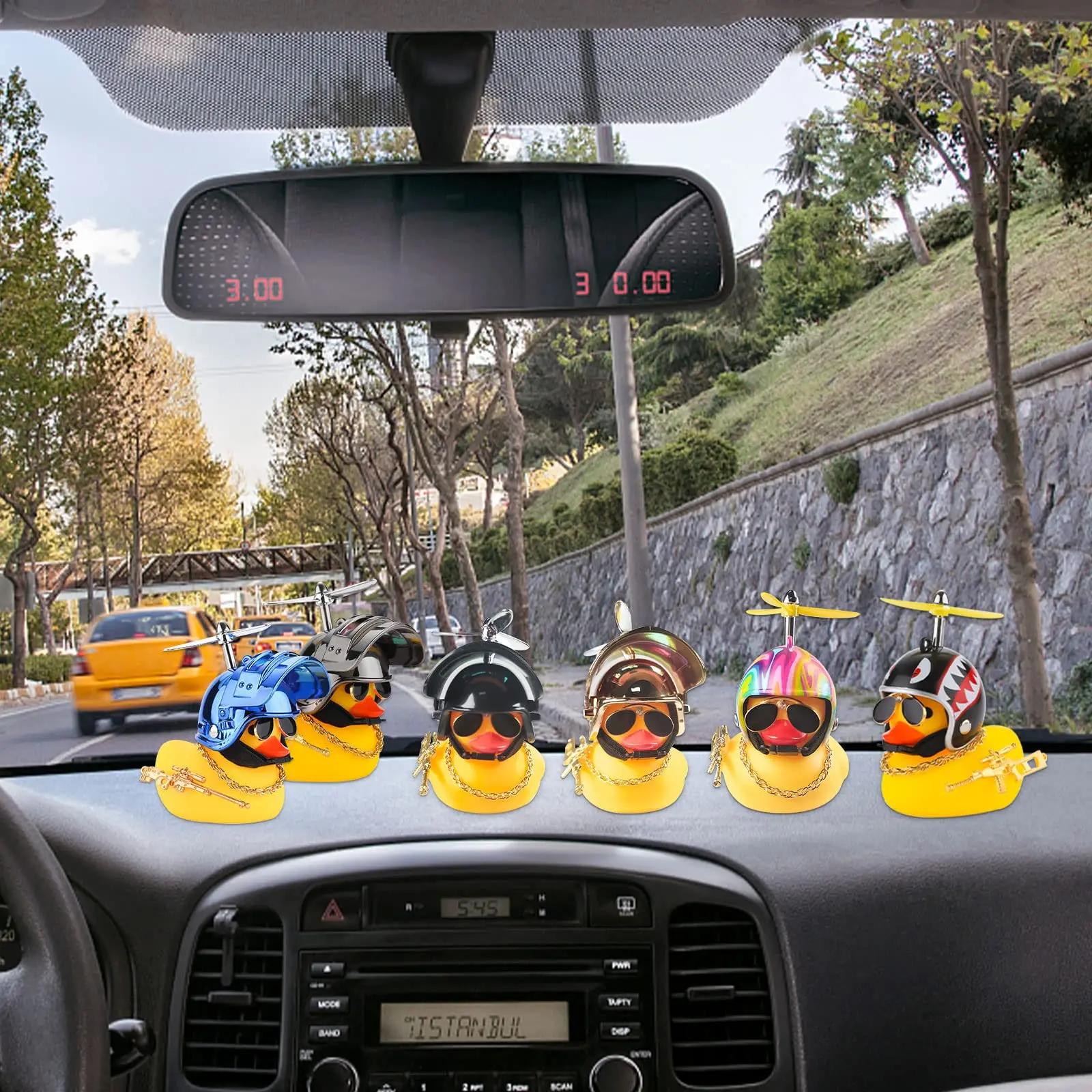 Car Decoration Car Duck With Helmet Broken Wind Pendant Rubber Duck Bicycle Road Bike Motor Helmet Riding Cycling Accessories