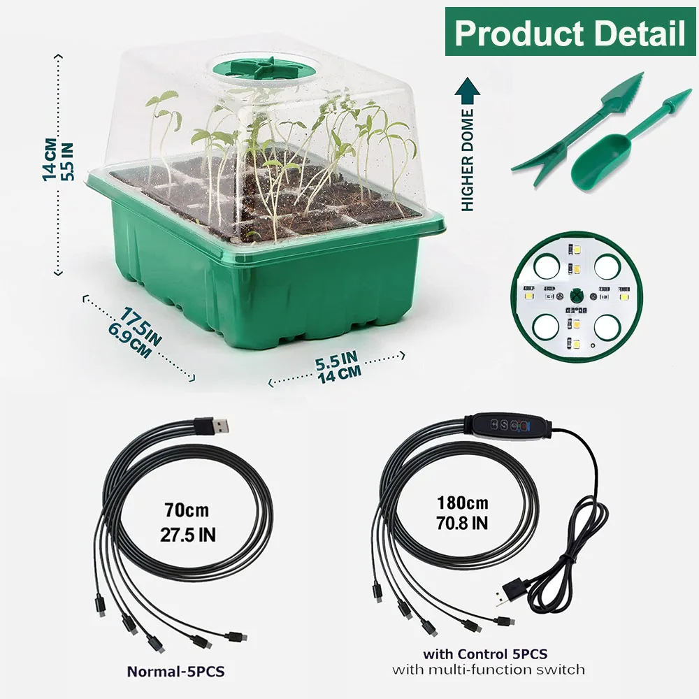 Plateaux de semis avec lumière de croissance, 12 trous par échelle, lampe phyto pour pépinière, pour plantes domestiques