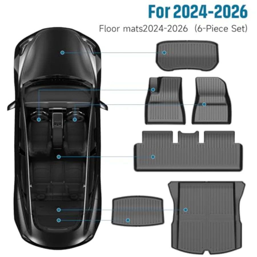 6PCS All-Weather TPE Floor Mats and Cargo Liner Set -/Standard Custom Fit Anti-Slip Interior Protection