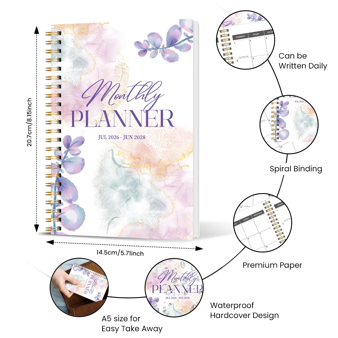 Meal Plan Notepad - 1PC A5 Monthly Planner, 2-Year Spiral