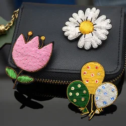 High quality Brooch Fashion Checking Embroidery Balloon Daisies Flowers Pattern Indian Silk Copper Wire