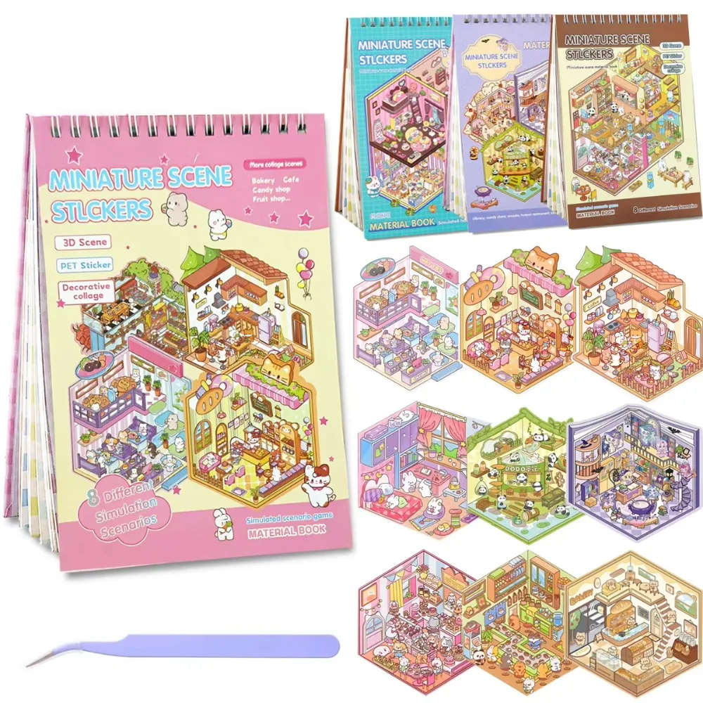 Mini Scenery Stickers Collection Cartoon Scene Stickers Handmade 3D Stereoscopic House for Collage Landscape Sticker Decoration