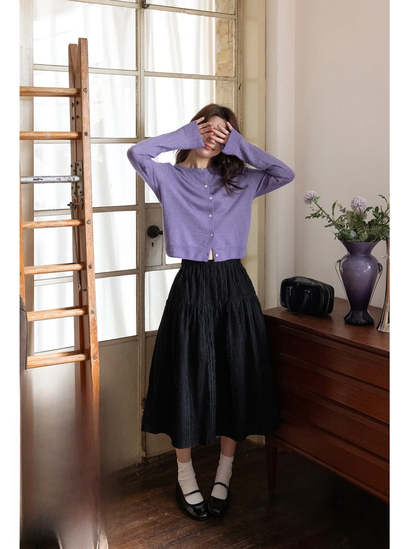 

Прованс Праздник Ультрамягкая шерстяная вязаная фиолетовая верхняя одежда Кардиган Женский осенний топ Тонкий Sle Commute Sle Strai...