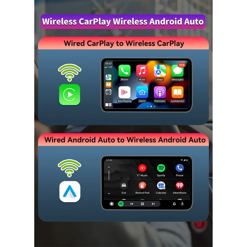 

2 in 1 Wireless CarPlay Adapter for Android Auto Wireless Adapter WiFi Type-C USB Plug and Play Carplay Wireless Adapter-ABVP