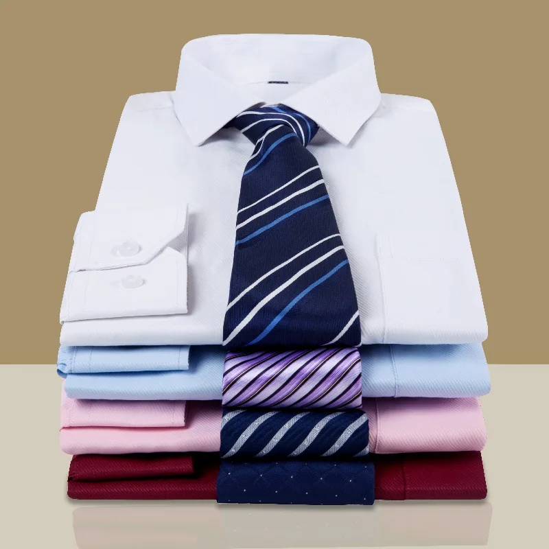 2026 No ties Solid Basic Dress Shirts Single Patch Pocket Twill or Plain Office Social Shirt Men's Classic Long Sleeve Oversize