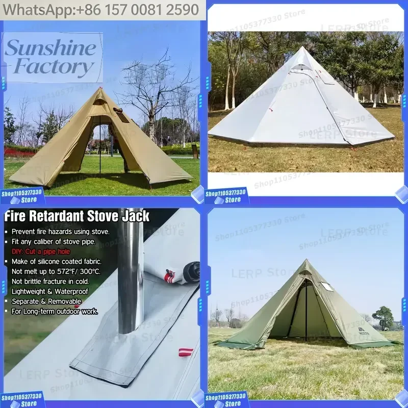 4M Portable Lightweight Tipi Hot Tent Octagonal Pyramid Outdoor Waterproof Camping Tents With Roof Stove Jack Hole