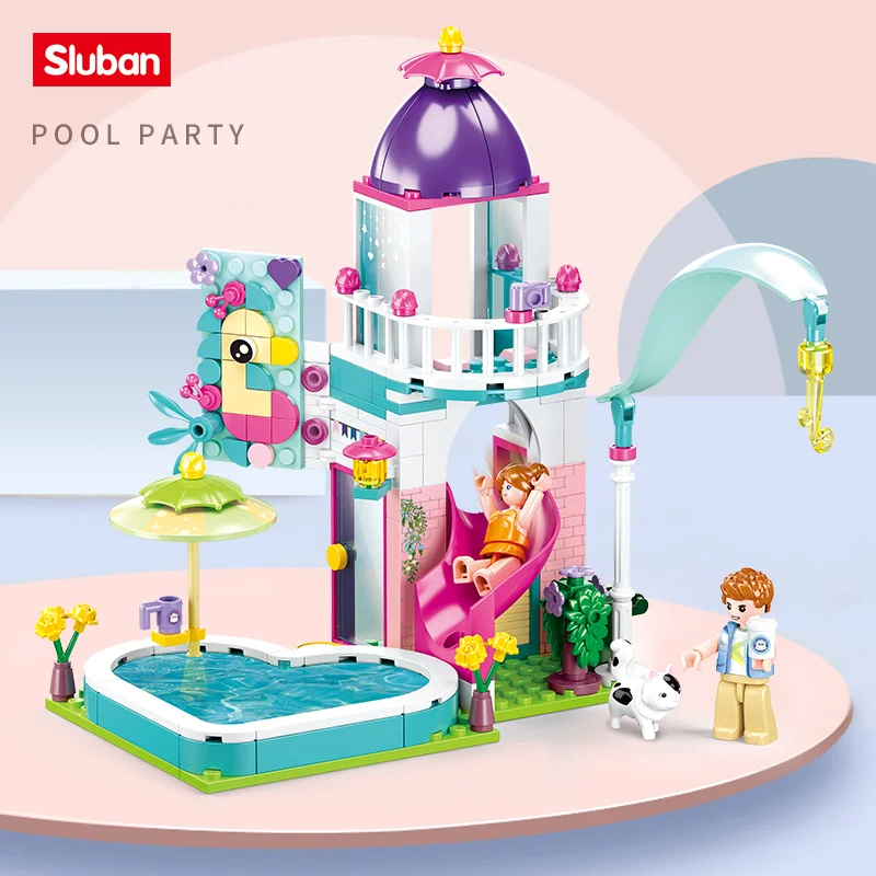 Sluban Building Block Toys Girls Dream B0971 Pool Party Villa 230PCS Bricks Compatbile With Leading Brands Construction Kits