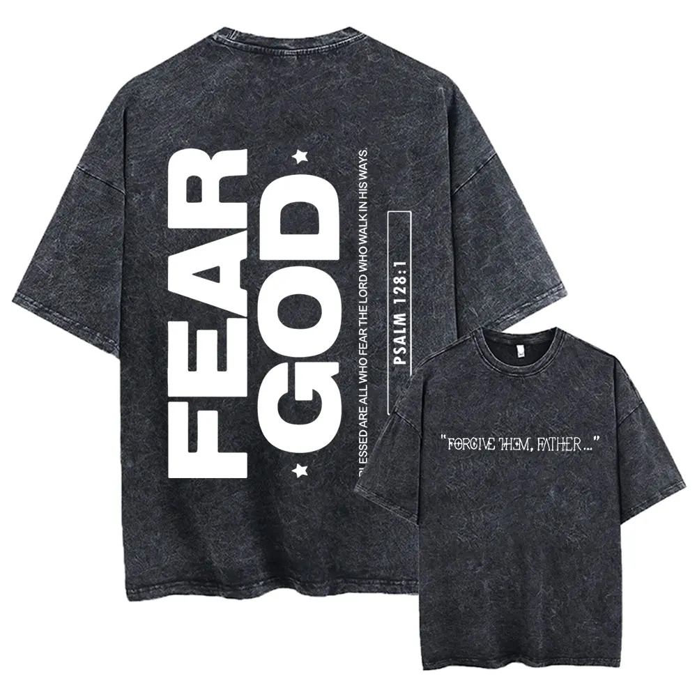 

Washed Vintage Christian Religious Jesus Forgive Them Father Fear God T-shirt Men Women Gothic Rock Oversized T Shirt Streetwear
