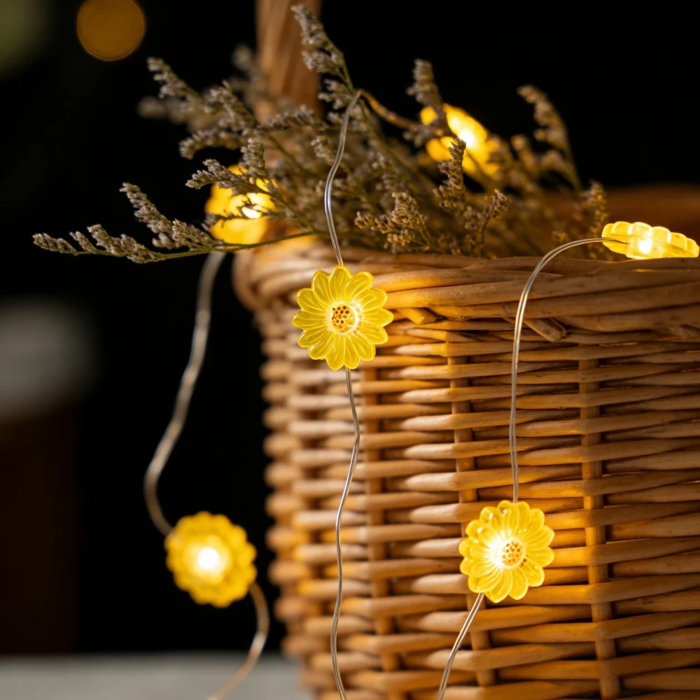 2M20LED Battery Box Copper Wire Light String, Butterfly Sunflower Shaped, Used For Bedroom, Children's Room, Party Decoration