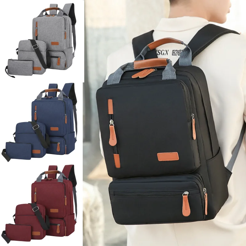 

New Casual Three-piece Set Backpack, USB Charging Travel Backpack, Multi-functional Large-capacity Waterproof Student Schoolbag