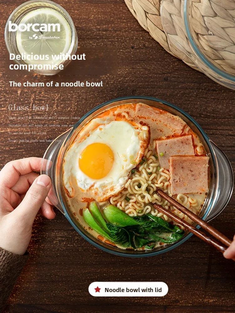 

Термостойкая стеклянная миска Passabae без свинца с крышкой для микроволновой печи, для студенческого общежития, для лапши, яиц, супов