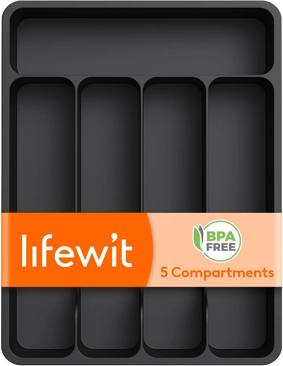 

Органайзер для кухонного ящика с 5 отделениями для хранения столовых приборов, 9,1x12,6 дюймов, черный пластиковый держатель для утвари