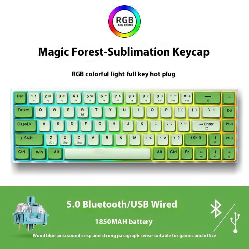 

Aula F3068 Hot-swappable Shaft Mechanical Keyboard Wireless Bluetooth 68-key Rgb Dual-mode Customized Sublimation Pbt Keycaps