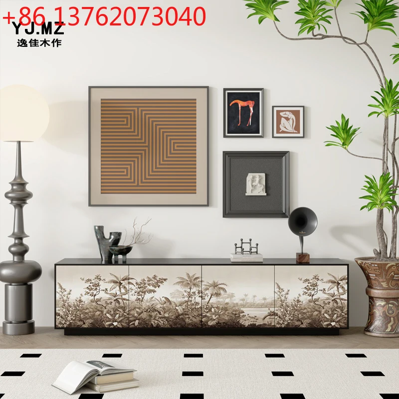 Mobile TV francese Mobile portaoggetti in legno massello Decorazione portaoggetti integrata per soggiorno