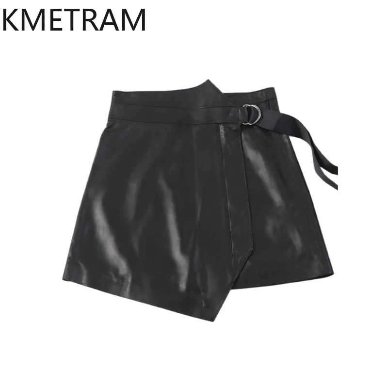 

KMETRAM 100% верхняя многослойная юбка из овчины, женская 2021, короткие черные юбки из натуральной кожи, осенняя женская одежда Faldas Para Mujeres