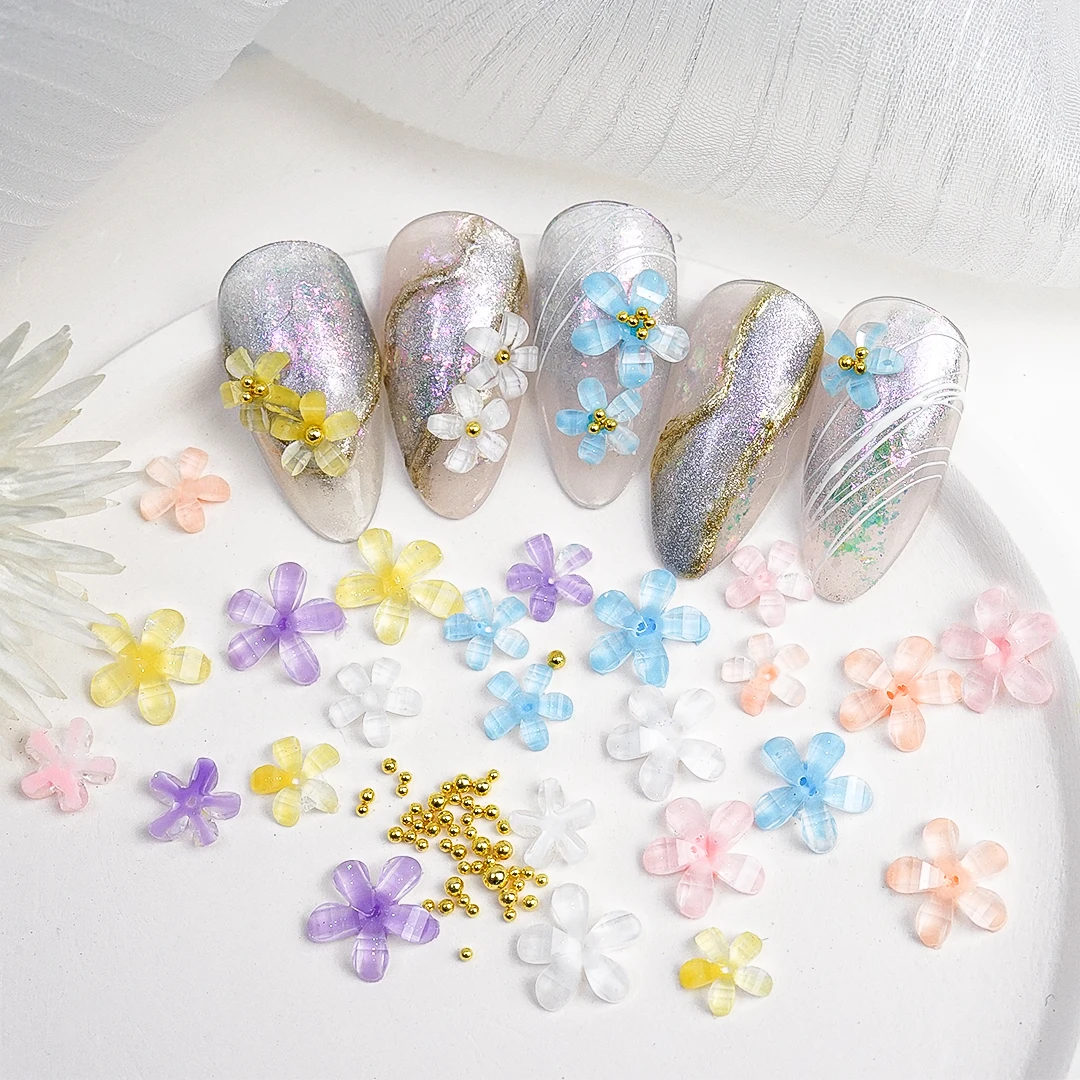 

Acrylic Flower Nail Art Decoration Charms Resin Parts 3D Gold Gem Beads Mix Acrylic Florets Rhinestone Accessory Design Kawaii