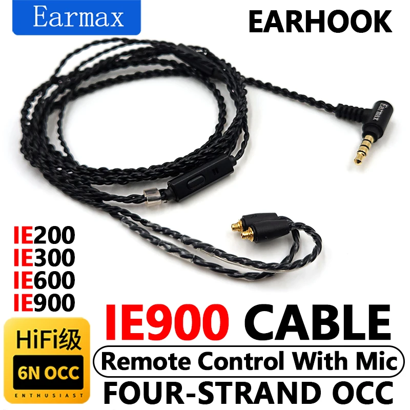 For Sennheiser IE300 IE200 IE600 IE900 Earphones Replaceable 3.5mm 4-Strand Single Crystal Copper Upgrade Cable