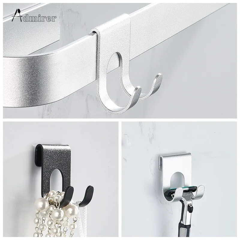 Kitchen Bathroom Hooks Space Aluminum Plug Hook Shaving Knife Hooks Inverted Wall Hanging Perforated Free Clothes Hooks