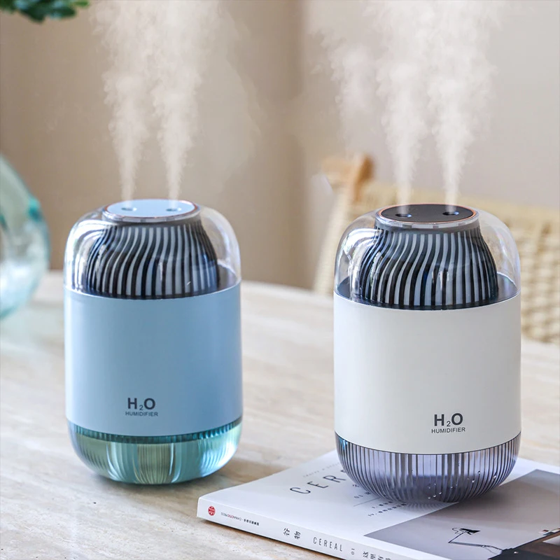 1L Air Humidifier Ultrasonic Sprayer Mist Maker Double Nozzles Fogger USB Charging Aroma Diffuser Night Light Silent for Home