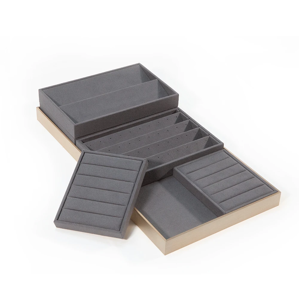 Custom Material Pu Leather Metal Paper Cardboard Microfiber Available Ring Necklace Bracelet Earring Holder Jewelry Display Tray