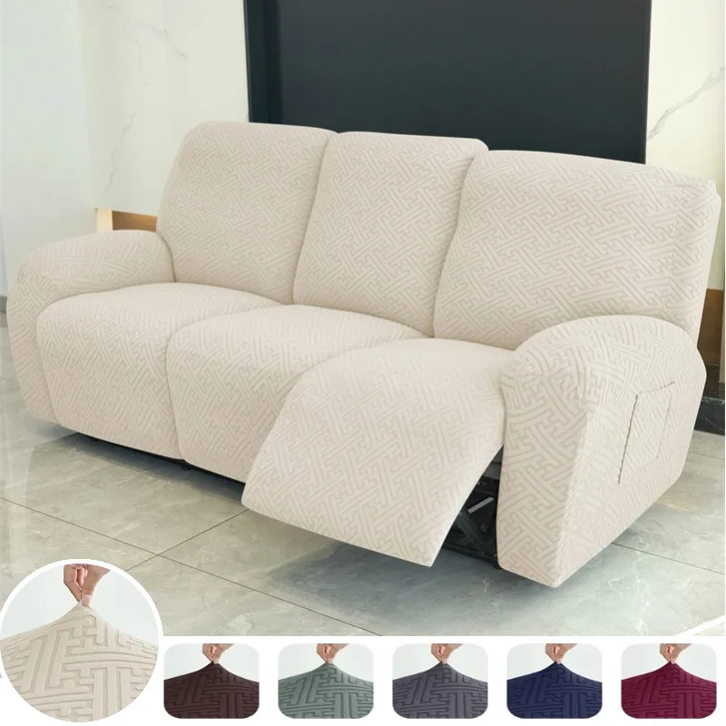 3Seater Jacquard Recliner Sofa Cover Dust-proof Stretch Reclining Couch Slipcover Relax Armchair Slipcover for Living Room Home