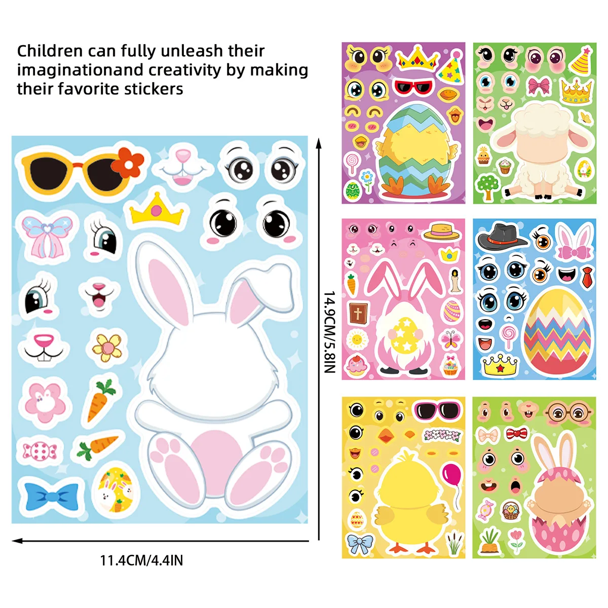 8/16Sheets Cartoon Easter Eggs Puzzle Stickers Make Your Own Kawaii Chick Cow Rabbit Decals Children Jigsaw Toys For Kids Gift
