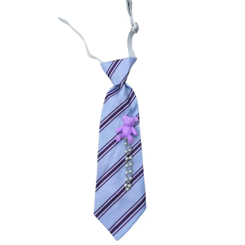 Kids Bear Pearls Chain Striped Pattern Pre Tied Neck Tie for Boys and Girls Drop Shipping