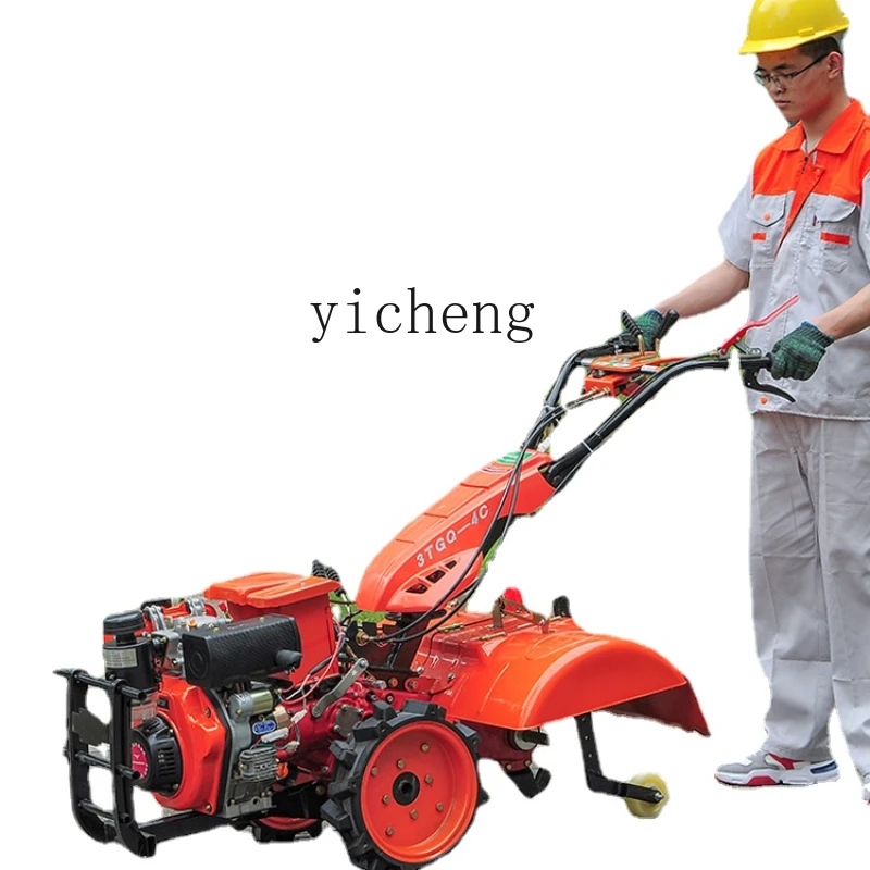 Zk Four-Wheel Drive Micro-Tiller Small Gasoline Cultivation Machine Ground Loosening Furrow Soil Cultivation Rotary Tiller