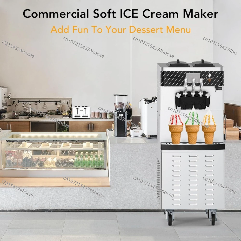 Commercial Ice Cream Machine with Two 12L Hoppers Soft Serve Machine with 3 Flavors Commercial Ice Cream Maker 2450W