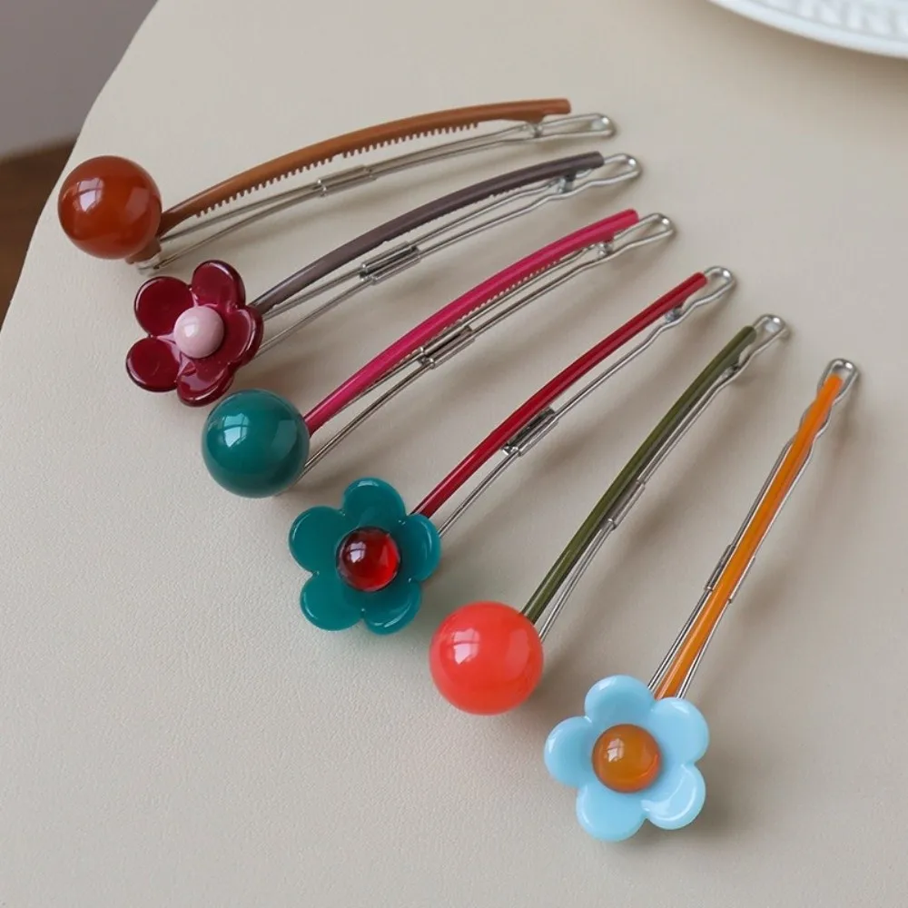 Cute Colorful Bead Horizontal Hair Clip Candy Color Non-Slip Clip Hairpin Hair Styling Tool Women Girl
