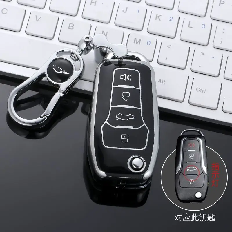 TPU Flip Car Key Remote Fob Shell Case Cover Keychain Holder For Ford Ranger Focus Fusion Fiesta Ecosport Everest Escort Mondeo